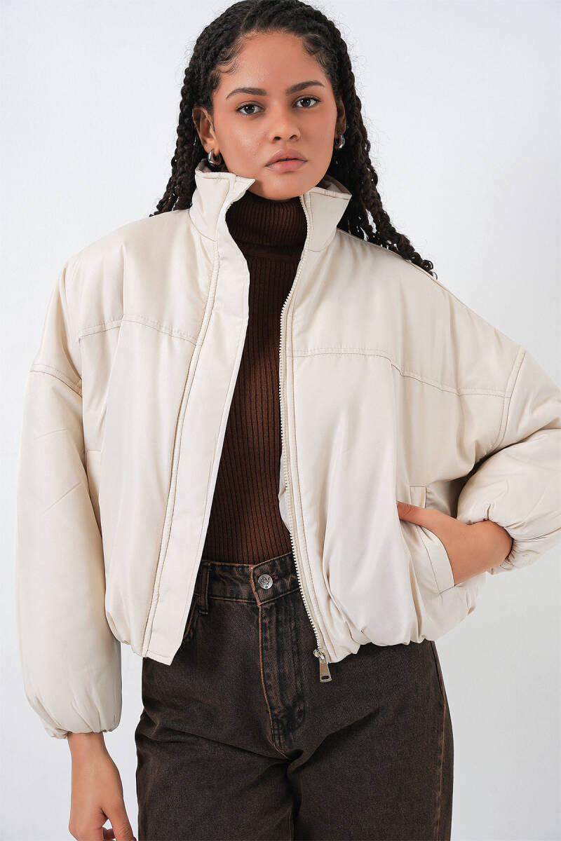 Kadın Oversize Bomber Şişme Mont 5124 - Ekru - BİGDART