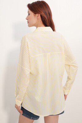Kadın Oversize Çizgili Gömlek 20412 - Sarı - 6
