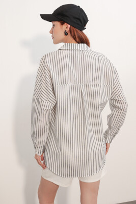 Kadın Oversize Çizgili Gömlek 20412 - Siyah - 6