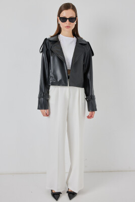 Kadın Oversize Deri Mont Ceket 1047 - Siyah - 2
