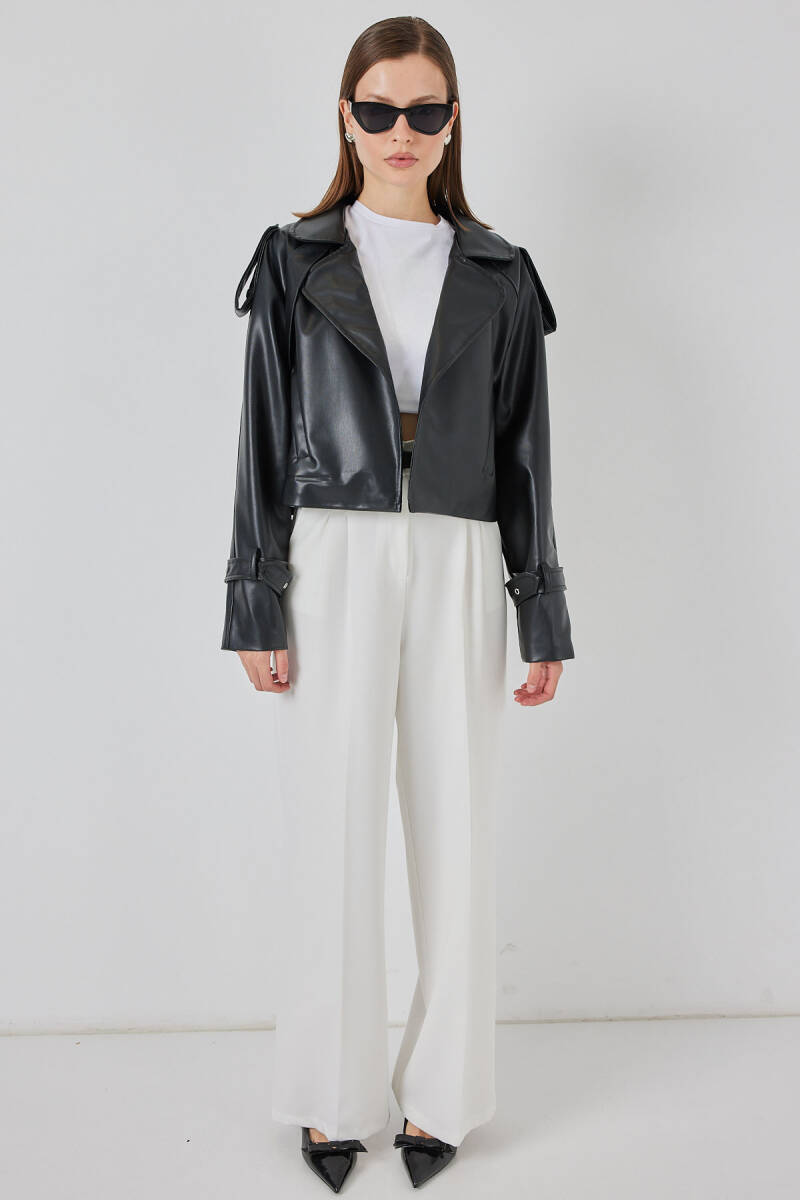 Kadın Oversize Deri Mont Ceket 1047 - Siyah (1)