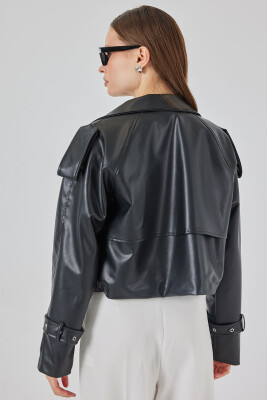 Kadın Oversize Deri Mont Ceket 1047 - Siyah - 6