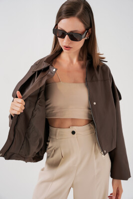 Kadın Oversize Deri Ceket 1055 - Kahverengi - 4