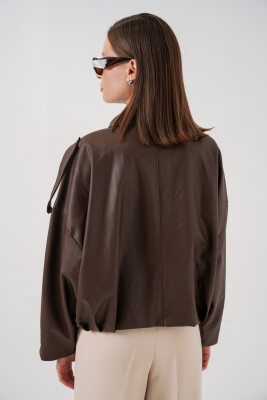 Kadın Oversize Deri Ceket 1055 - Kahverengi - 6