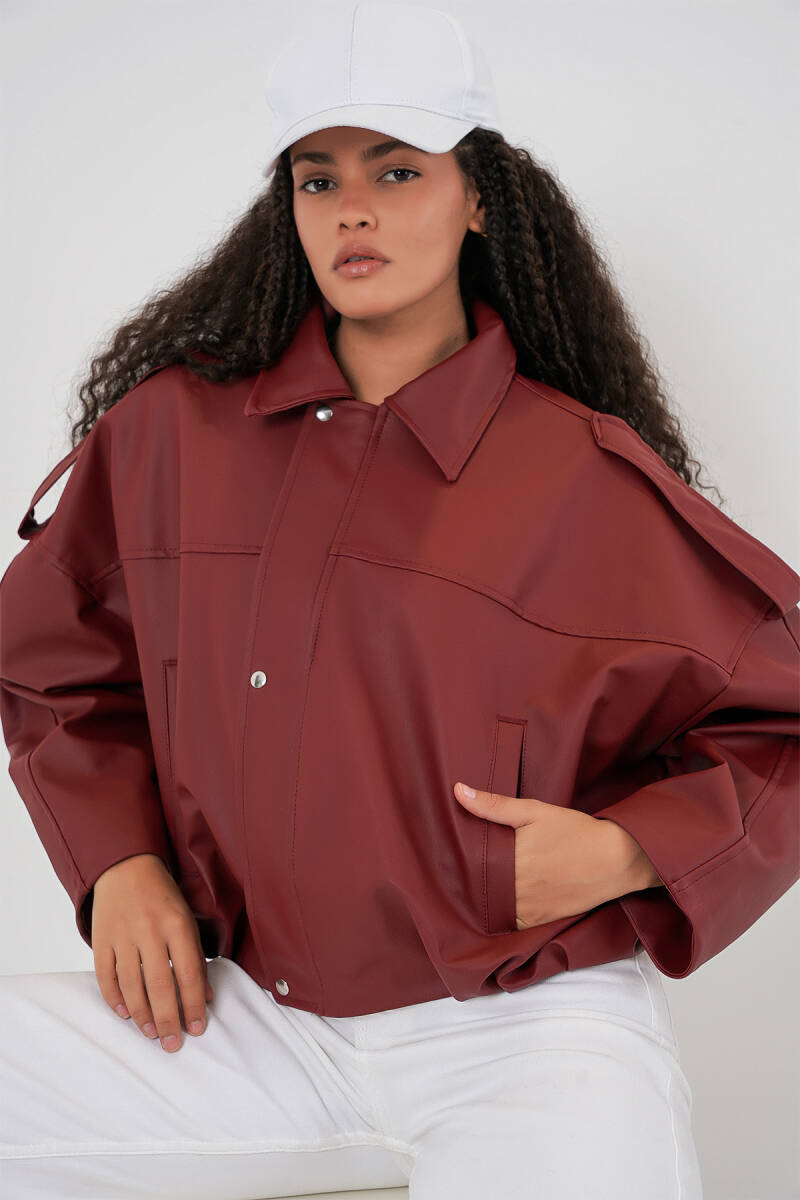 Kadın Oversize Deri Ceket 1055 - Kiremit - BİGDART