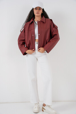 Kadın Oversize Deri Ceket 1055 - Kiremit - 2