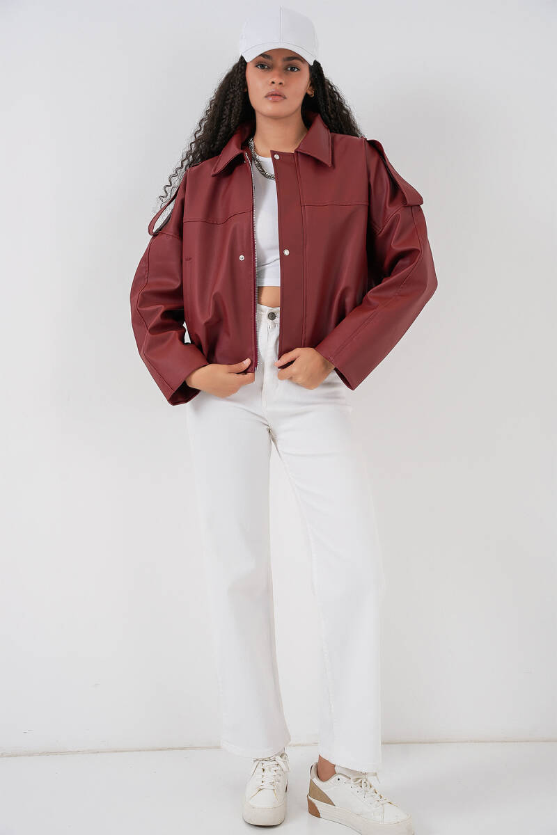 Kadın Oversize Deri Ceket 1055 - Kiremit (1)