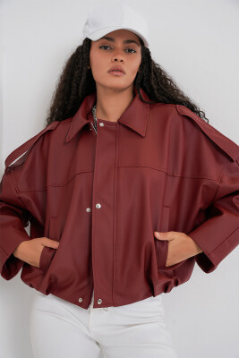Kadın Oversize Deri Ceket 1055 - Kiremit - 3