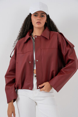 Kadın Oversize Deri Ceket 1055 - Kiremit - 4