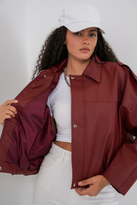 Kadın Oversize Deri Ceket 1055 - Kiremit - 5