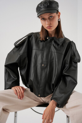 Kadın Oversize Deri Ceket 1055 - Siyah - BİGDART