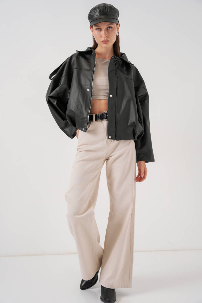 Kadın Oversize Deri Ceket 1055 - Siyah (1)