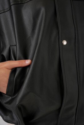 Kadın Oversize Deri Ceket 1055 - Siyah - 5