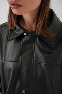 Kadın Oversize Deri Ceket 1055 - Siyah - 6