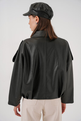 Kadın Oversize Deri Ceket 1055 - Siyah - 7
