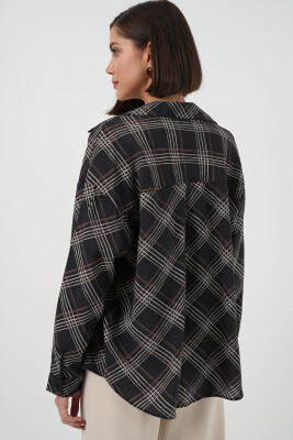 Kadın Oversize Desenli Gömlek 20372 - Siyah - 6