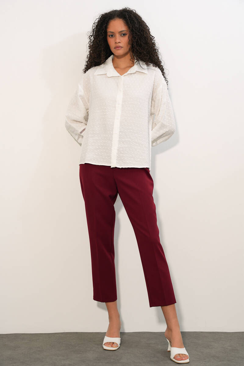 Kadın Oversize Desenli Gömlek 20379 - Beyaz (1)