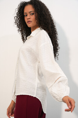 Kadın Oversize Desenli Gömlek 20379 - Beyaz - 3