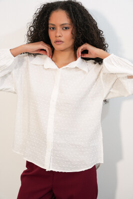 Kadın Oversize Desenli Gömlek 20379 - Beyaz - 4