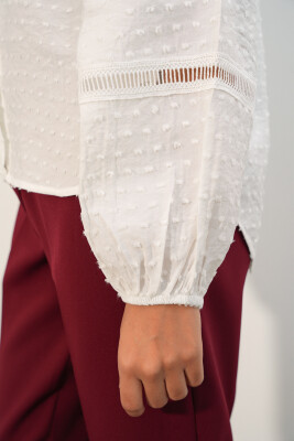Kadın Oversize Desenli Gömlek 20379 - Beyaz - 5