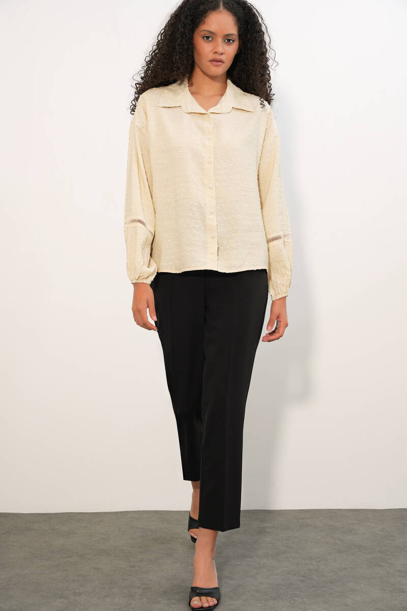 Kadın Oversize Desenli Gömlek 20379 - Krem (1)