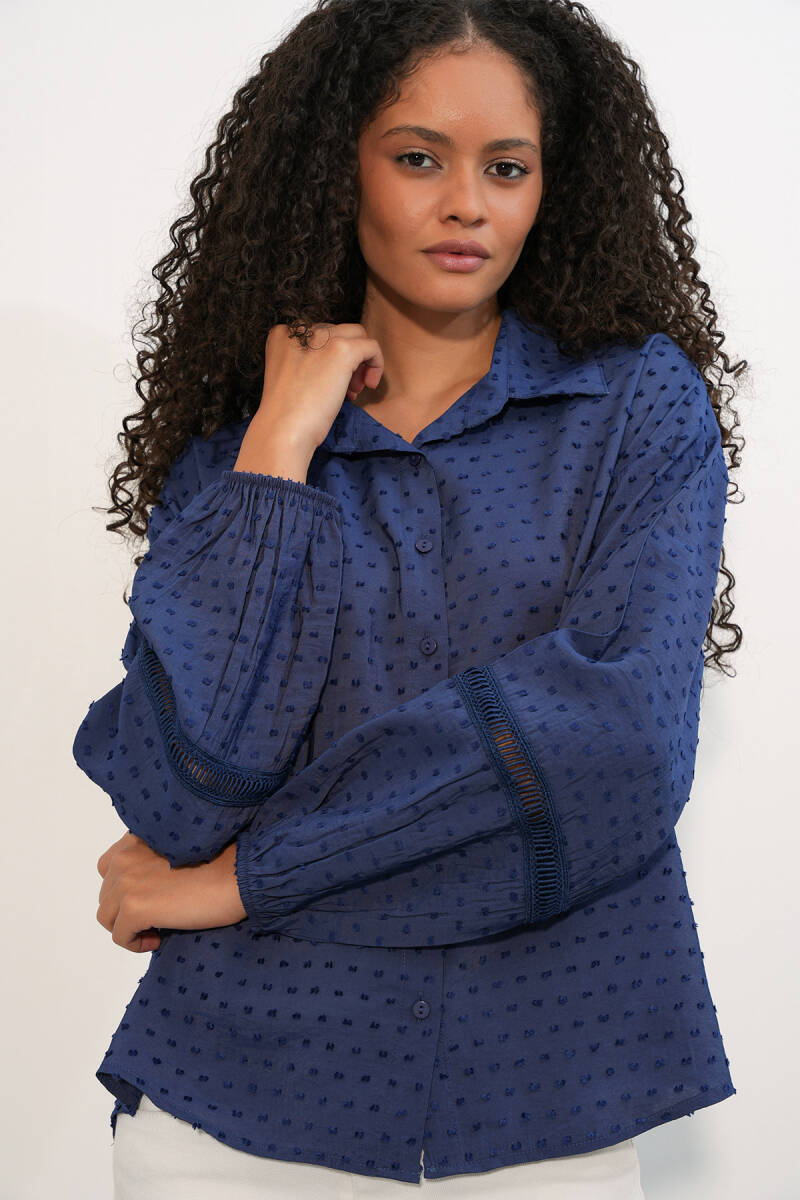 Kadın Oversize Desenli Gömlek 20379 - Lacivert - BİGDART