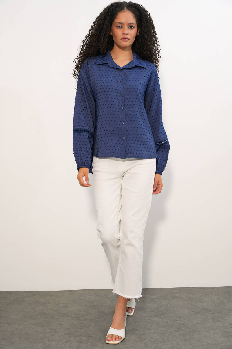 Kadın Oversize Desenli Gömlek 20379 - Lacivert (1)