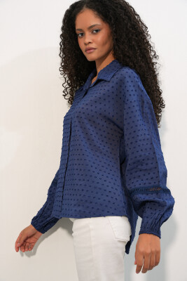 Kadın Oversize Desenli Gömlek 20379 - Lacivert - 3