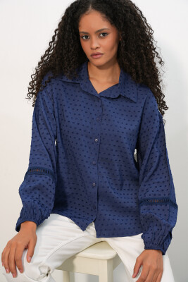 Kadın Oversize Desenli Gömlek 20379 - Lacivert - 4