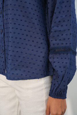Kadın Oversize Desenli Gömlek 20379 - Lacivert - 5