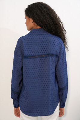 Kadın Oversize Desenli Gömlek 20379 - Lacivert - 6