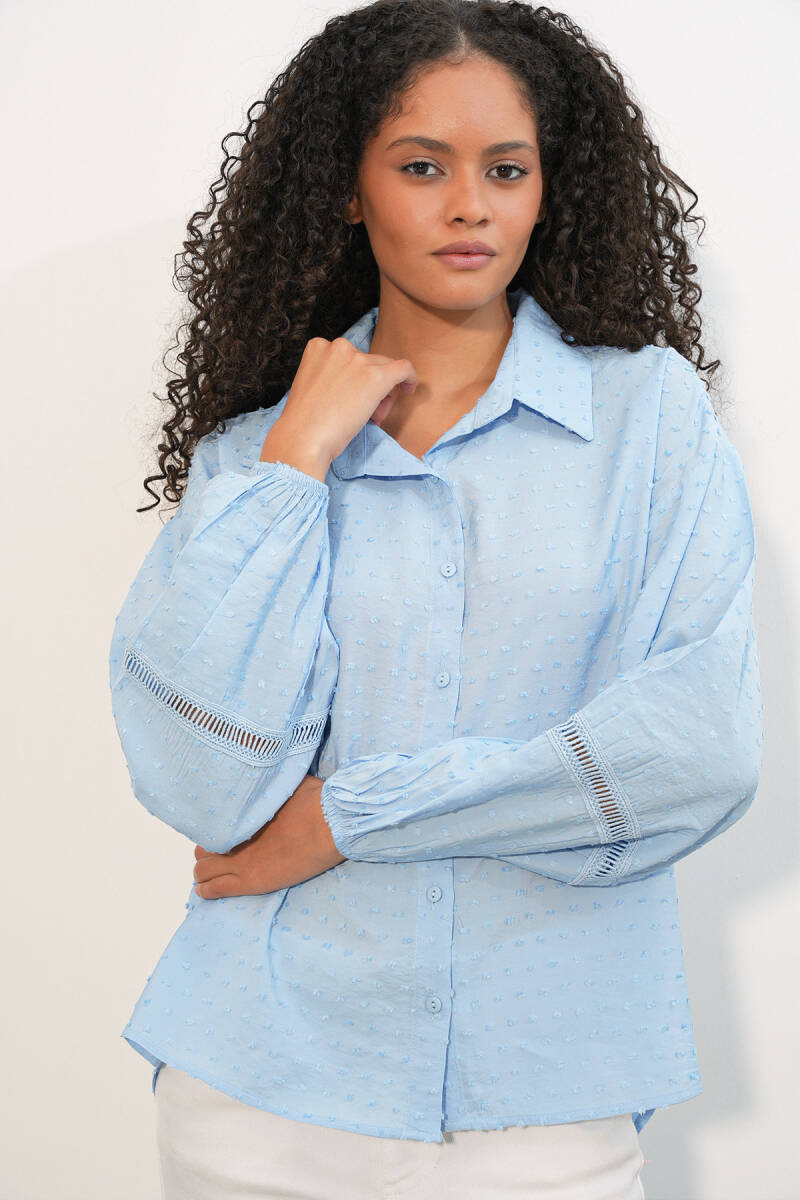 Kadın Oversize Desenli Gömlek 20379 - Mavi - BİGDART