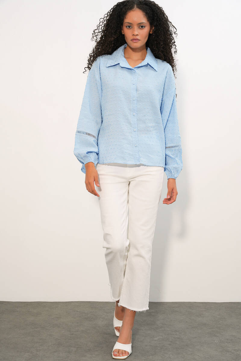 Kadın Oversize Desenli Gömlek 20379 - Mavi (1)