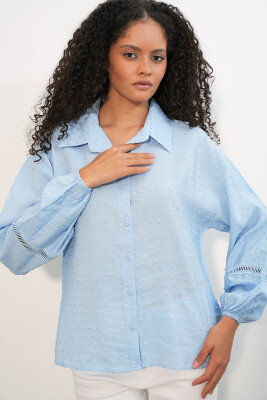 Kadın Oversize Desenli Gömlek 20379 - Mavi - 4
