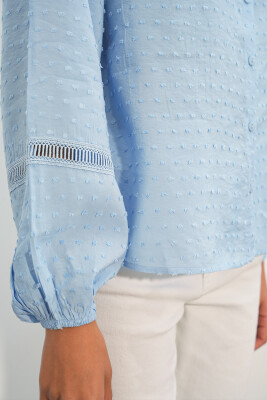 Kadın Oversize Desenli Gömlek 20379 - Mavi - 5