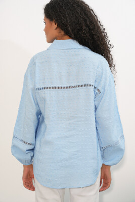 Kadın Oversize Desenli Gömlek 20379 - Mavi - 6