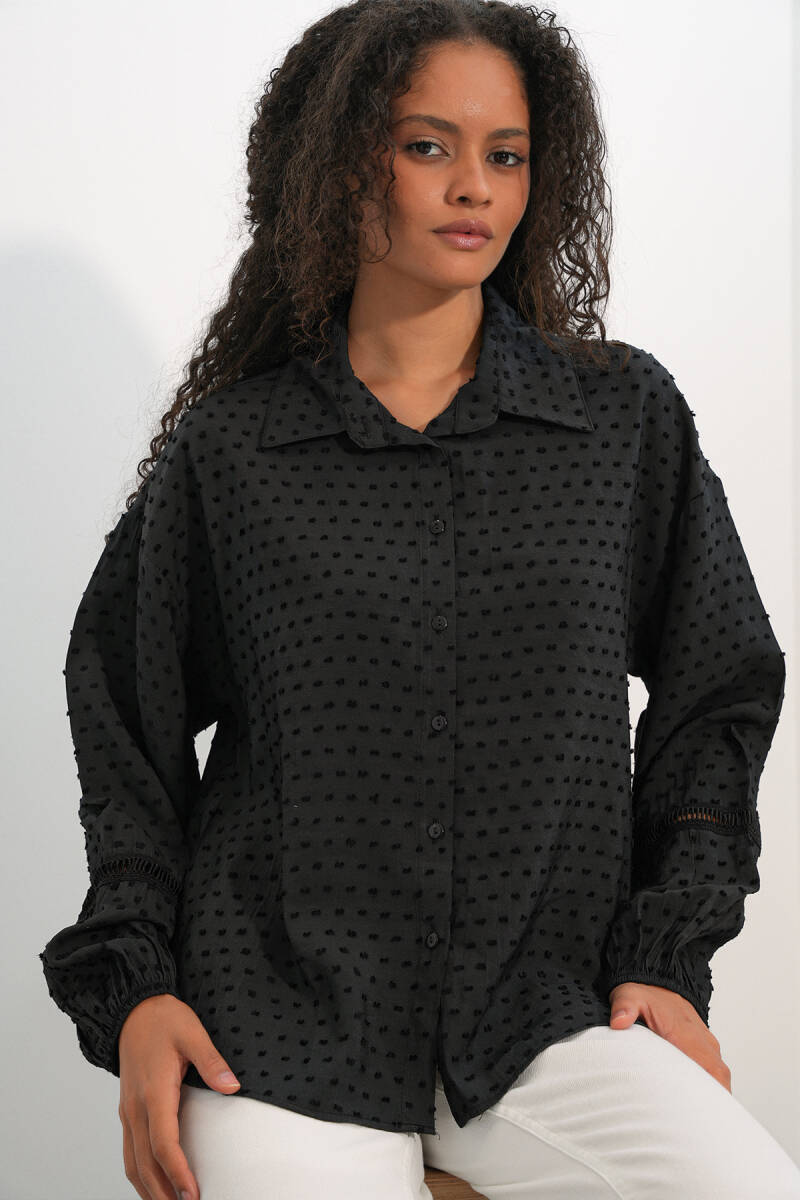 Kadın Oversize Desenli Gömlek 20379 - Siyah - BİGDART