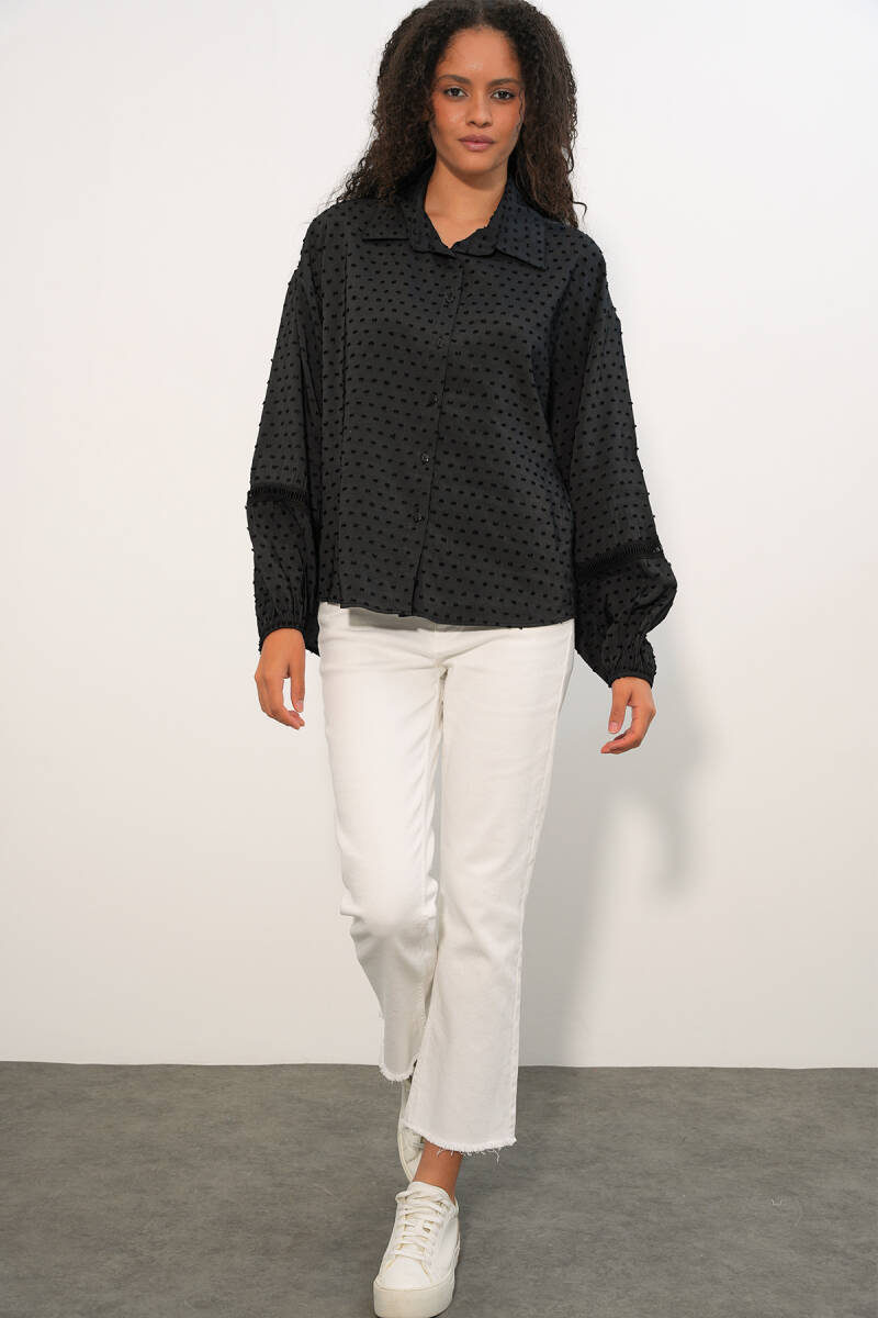 Kadın Oversize Desenli Gömlek 20379 - Siyah (1)