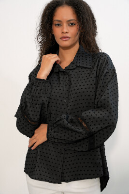 Kadın Oversize Desenli Gömlek 20379 - Siyah - 3