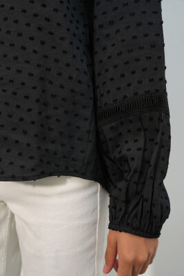Kadın Oversize Desenli Gömlek 20379 - Siyah - 5
