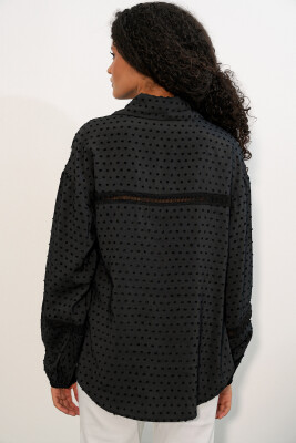 Kadın Oversize Desenli Gömlek 20379 - Siyah - 6