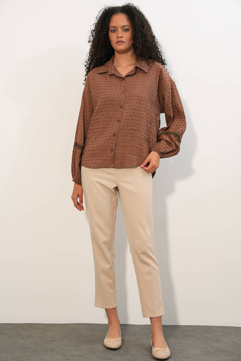 Kadın Oversize Desenli Gömlek 20379 - Taba (1)