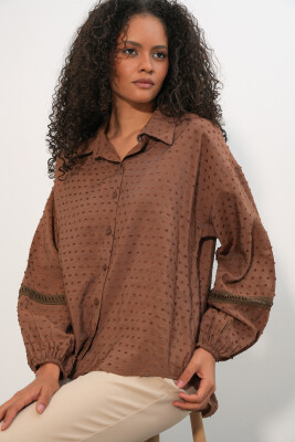 Kadın Oversize Desenli Gömlek 20379 - Taba - 3