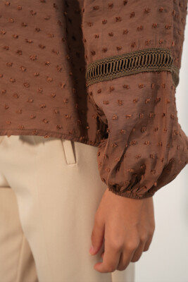 Kadın Oversize Desenli Gömlek 20379 - Taba - 5