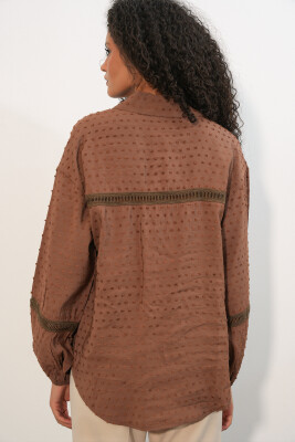 Kadın Oversize Desenli Gömlek 20379 - Taba - 6