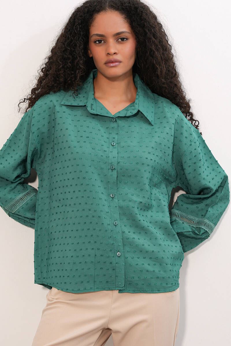 Kadın Oversize Desenli Gömlek 20379 - Zümrüt Yeşili (1)