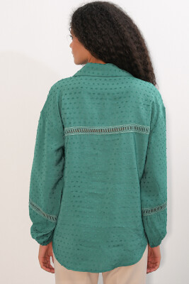 Kadın Oversize Desenli Gömlek 20379 - Zümrüt Yeşili - 5