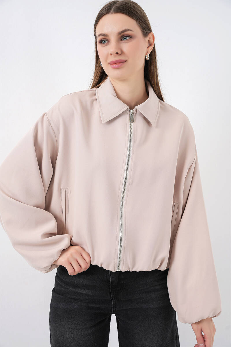 Kadın Oversize Fermuarlı Ceket 0735 - Krem - BİGDART