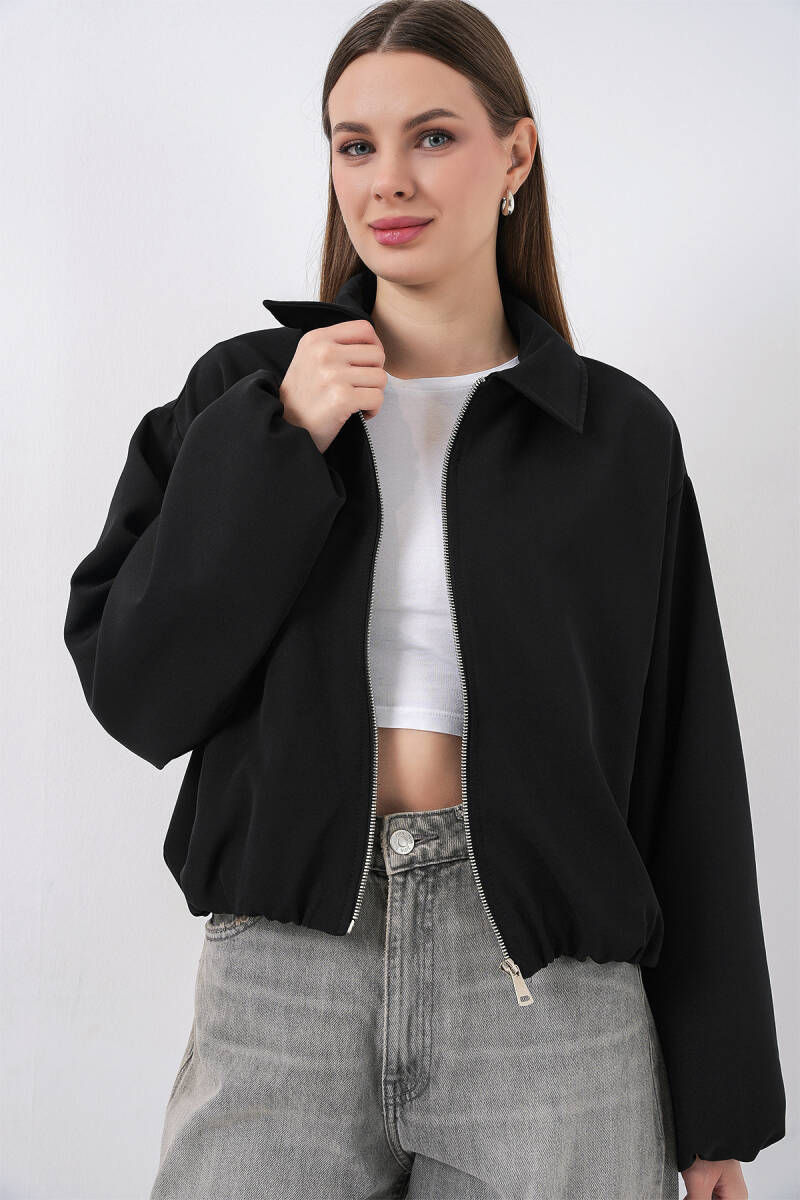 Kadın Oversize Fermuarlı Ceket 0735 - Siyah - BİGDART