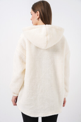 Kadın Oversize Kapüşonlu Peluş Kaban 5207 - Ekru - 8